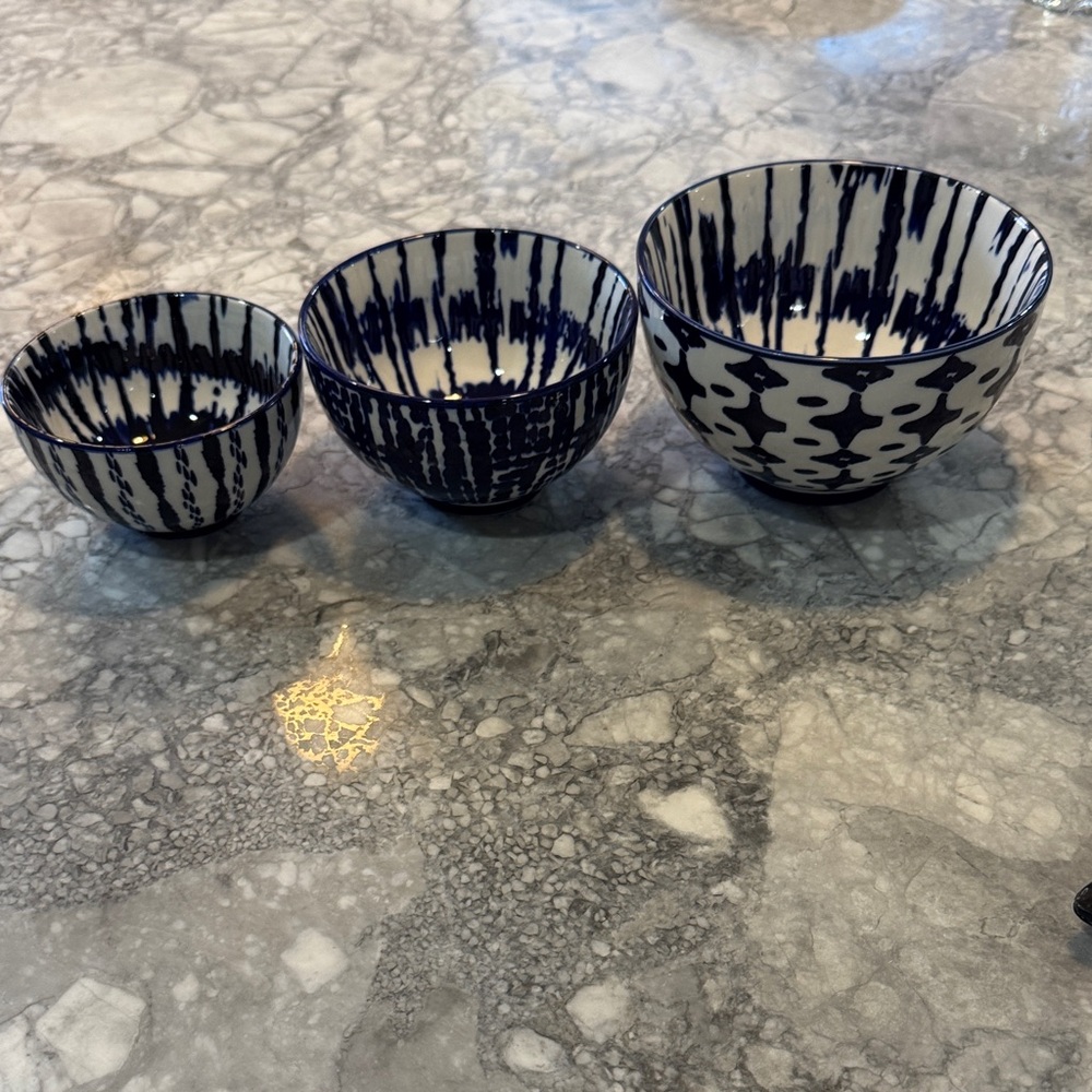 WEST ELM Blue and White Ceramic Bowl Set